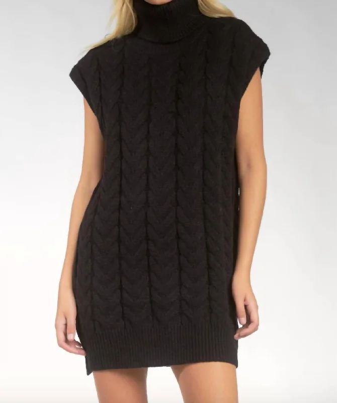 Cap Sleeve Turtleneck Dress In Black