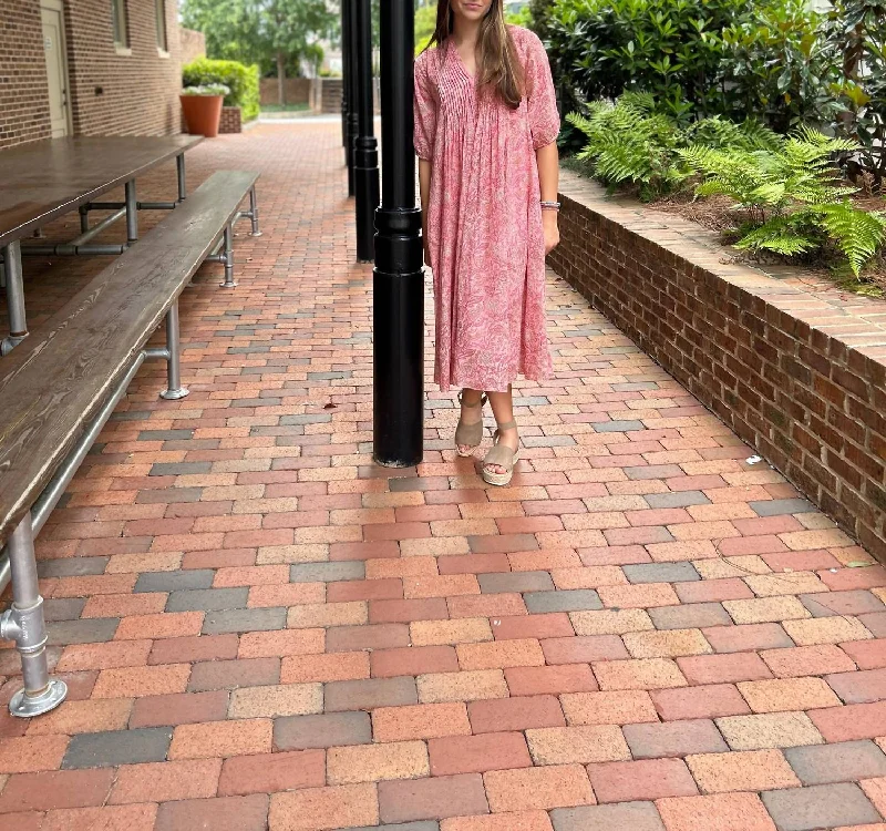 Cotton Floral Maxi Dress In Coral