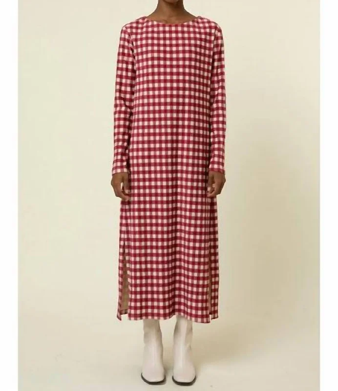 Viky Gingham Print Dress In Red