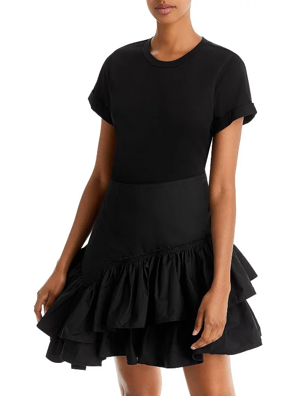 Womens Ruffle Mini T-Shirt Dress