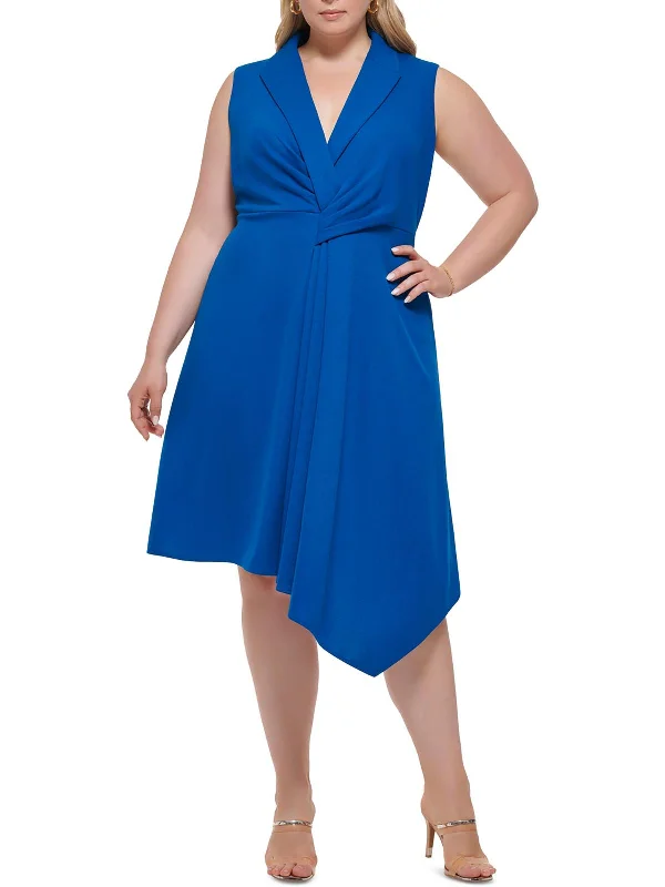 Plus Womens Asymmetrical-Hem Midi Cocktail and Party Dress