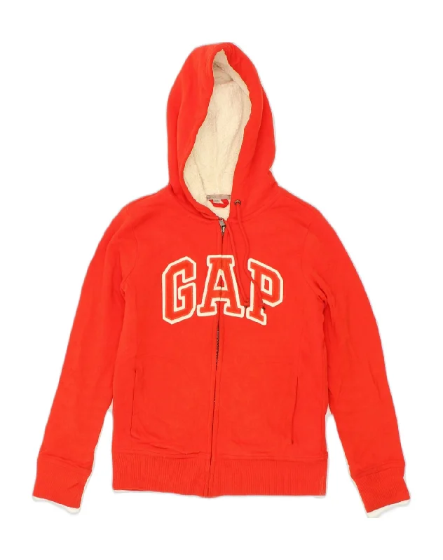 GAP Womens Sherpa Graphic Zip Hoodie Sweater UK 6 XS Red Polyester