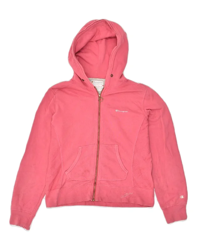 CHAMPION Womens Zip Hoodie Sweater UK 14 Medium Pink Cotton