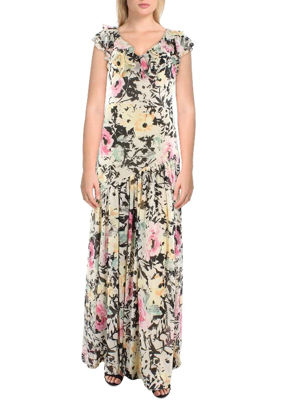 Womens Chiffon Floral Maxi Dress