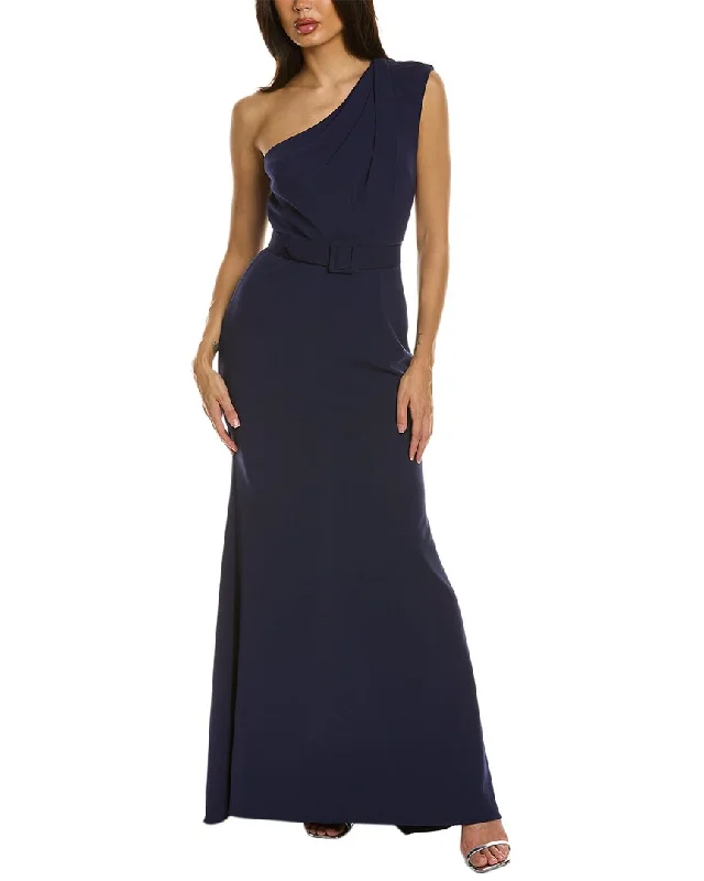 Badgley Mischka Draped One-Shoulder Gown