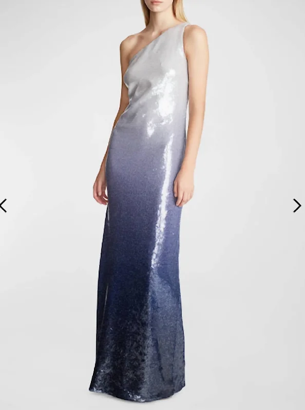 Tiana Gown In Ombre Sequins In Grey/ Black Ombre