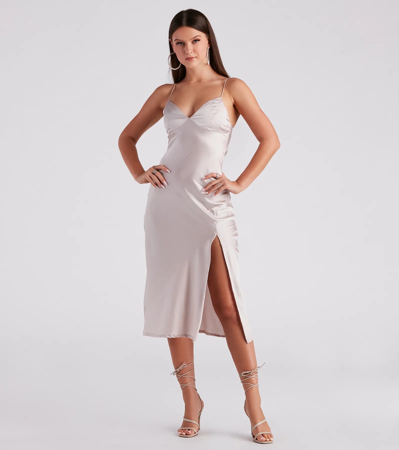 Rendezvous In Satin Slip Midi Dress