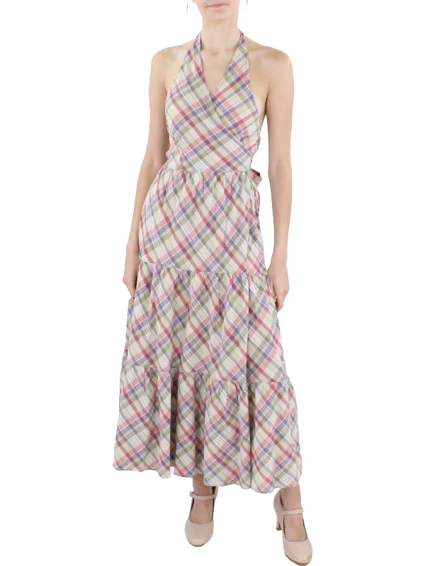 Womens Plaid Maxi Wrap Dress