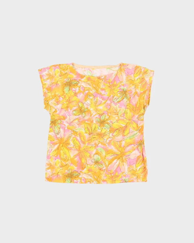 Yellow Patterned Short Sleeve Top - S