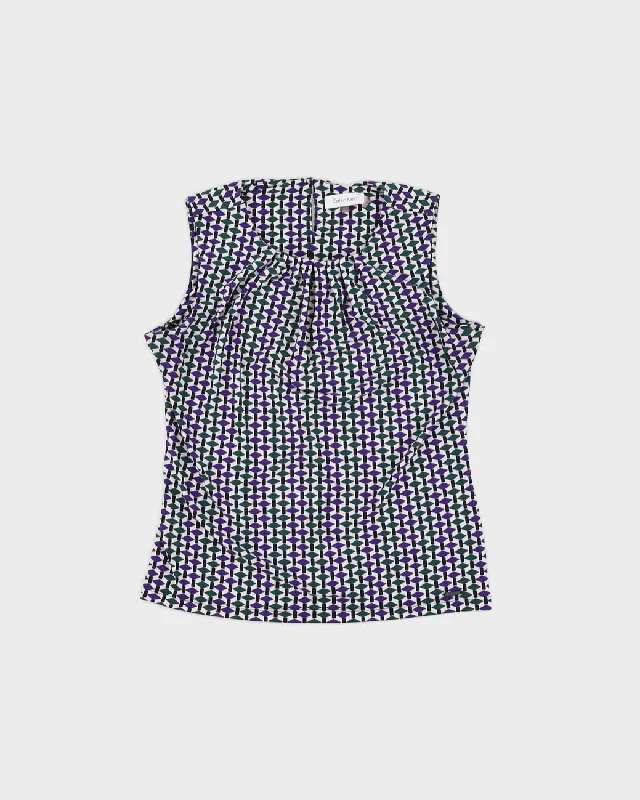 Calvin Klein Purple Patterned Sleeveless Top - S