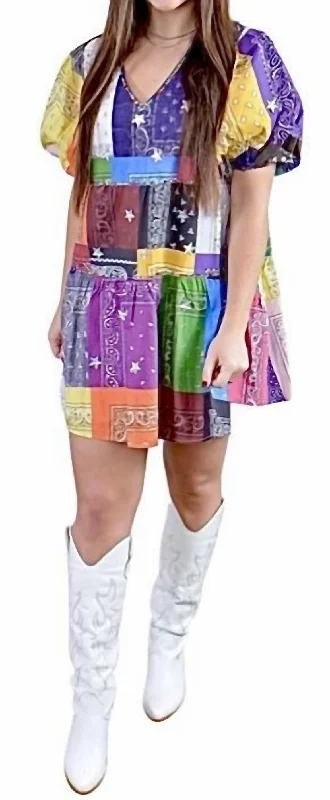 Bandana Cotton Dress In Rainbow