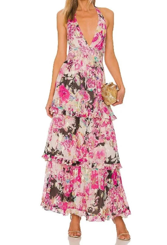 Tessa Maxi Dress In Black And Pink