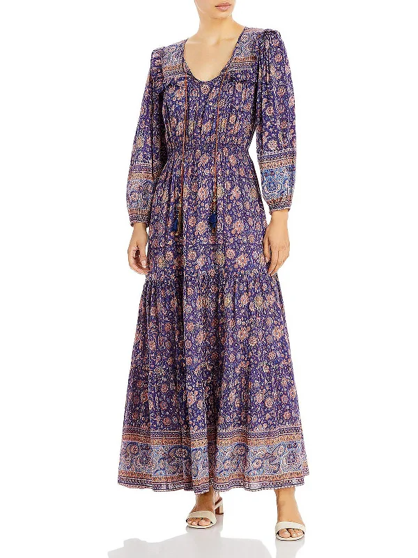 Womens Silk Blend Maxi Fit & Flare Dress