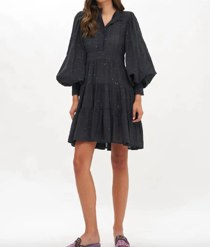 Shirt Waist Mini Dress In Midnight Black/gold