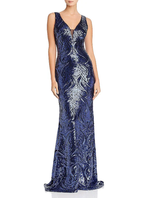 Womens Sequined Maxi Evening Dress