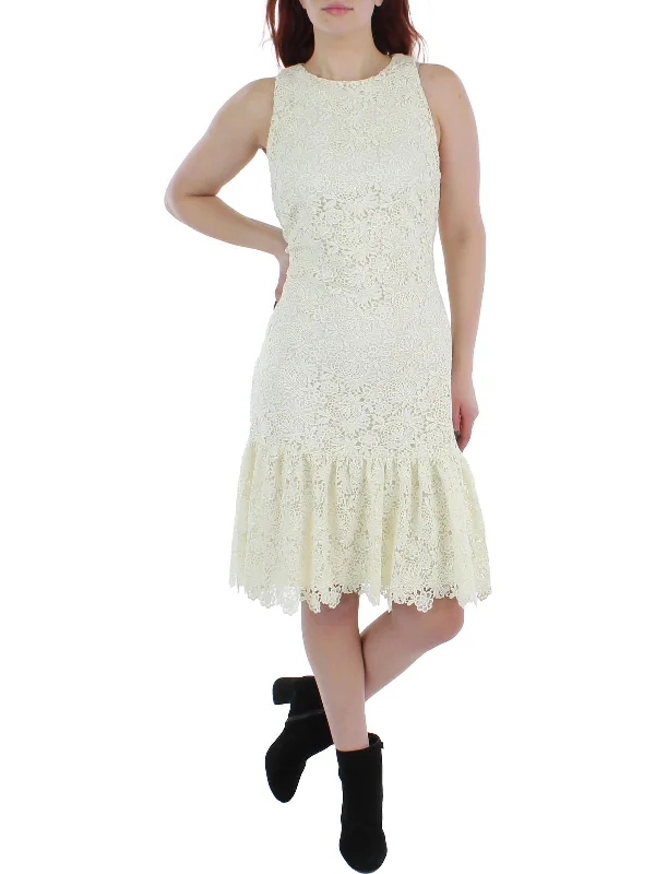 Womens Lace Overlay Sleeveless Cocktail and Party Dress