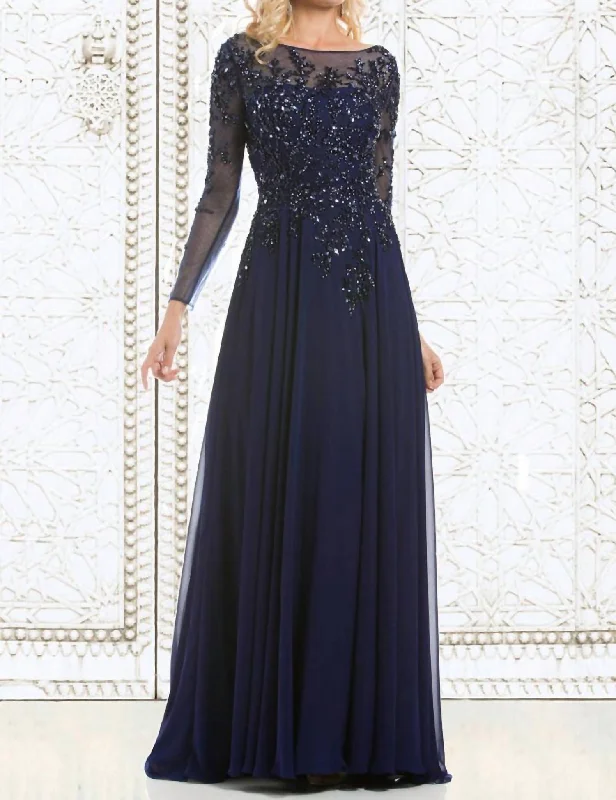 Long Chiffon Dress In Navy