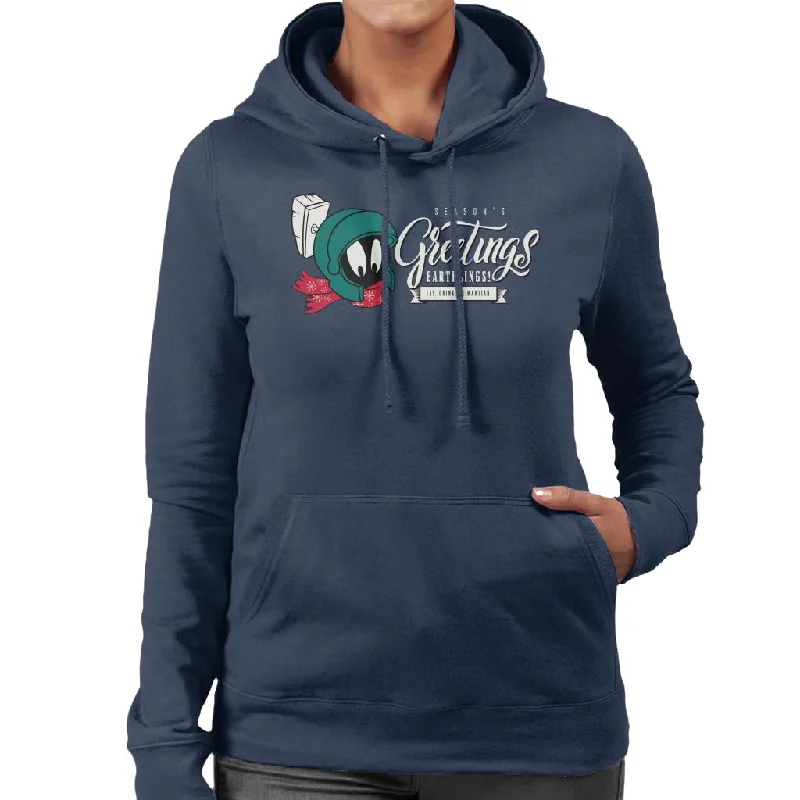 Looney Tunes Christmas Marvin Season's Greetings Earthlings Women's Hooded Sweatshirt