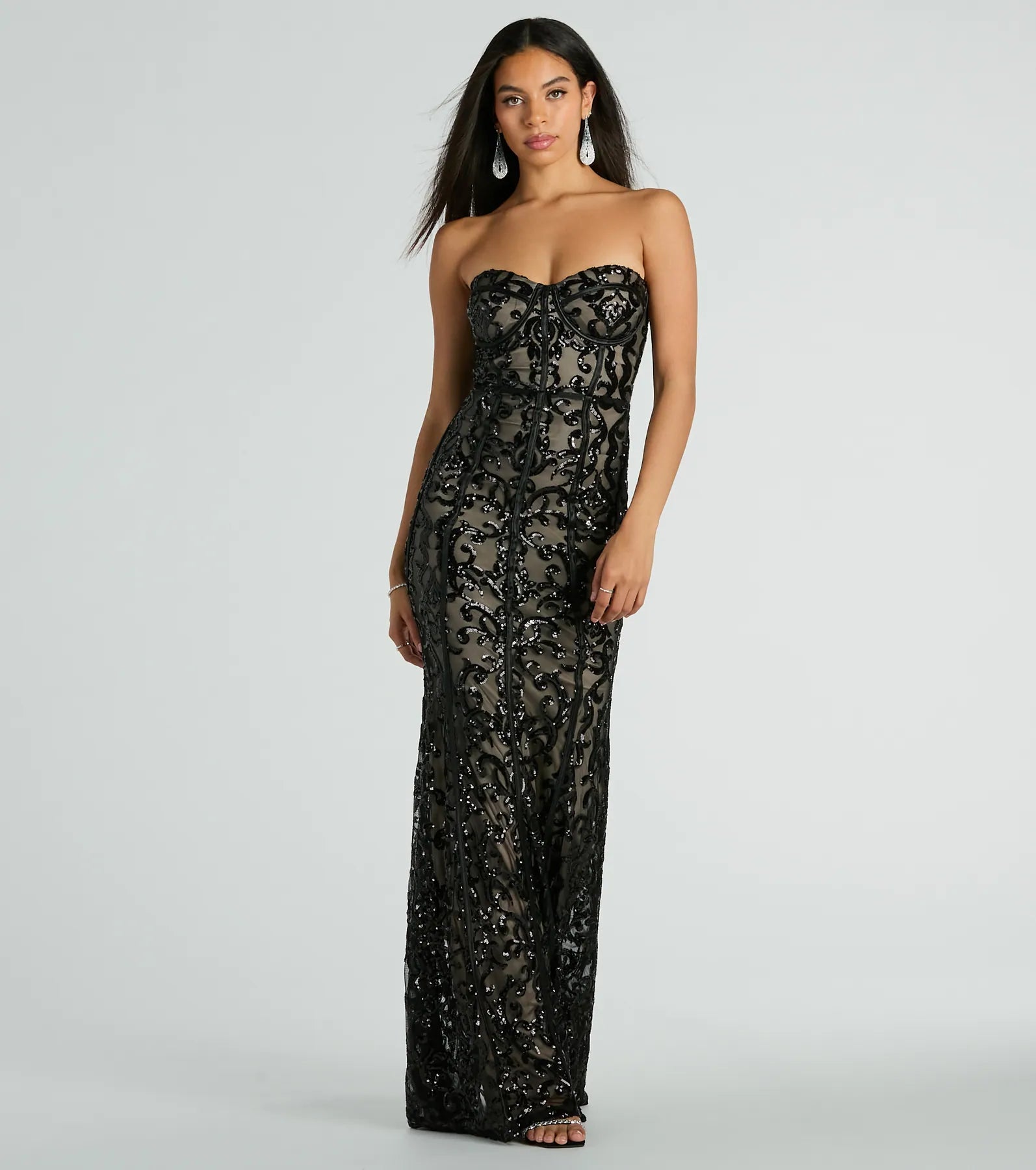 Serena Strapless Corset Sequin Column Formal Dress