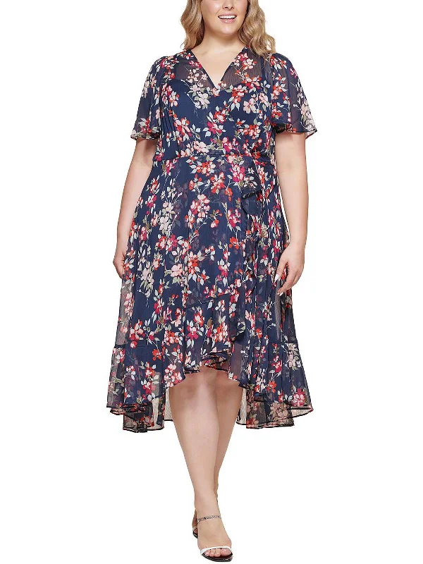 Plus Womens Floral Midi Wrap Dress