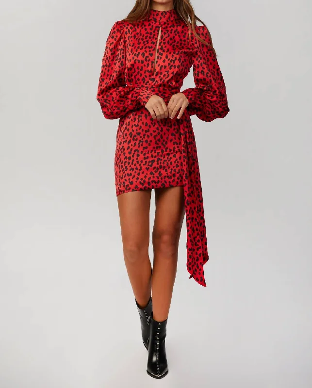 Leopard Cuff Mini Dress In Ruby