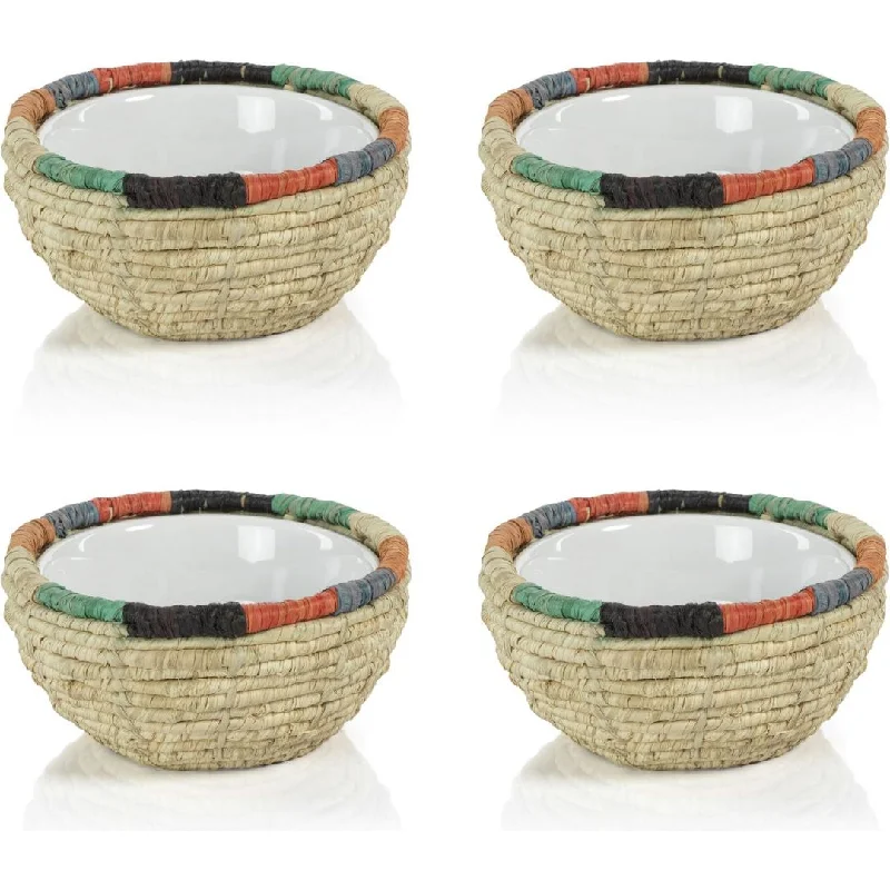 Bizerte Coiled Raffia with Ceramic Condiment Bowls, Set of 4