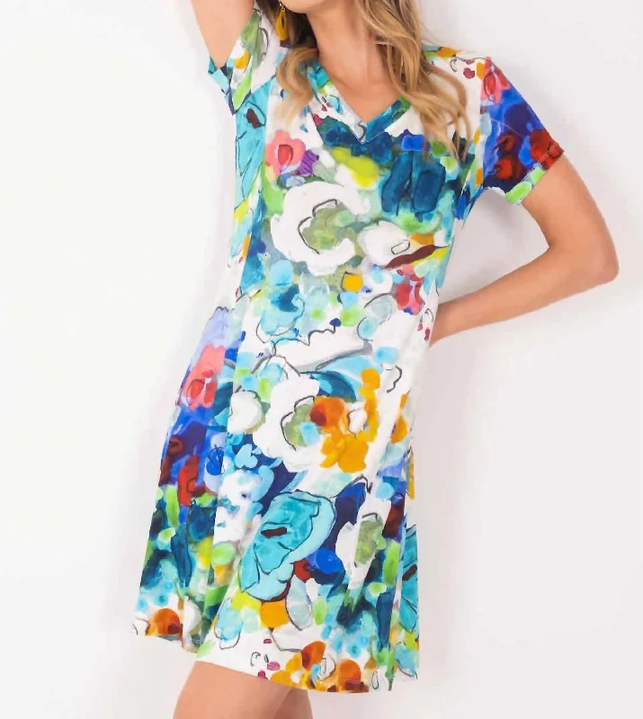 Wild Virginia Floral V- Neck Dress In Multi