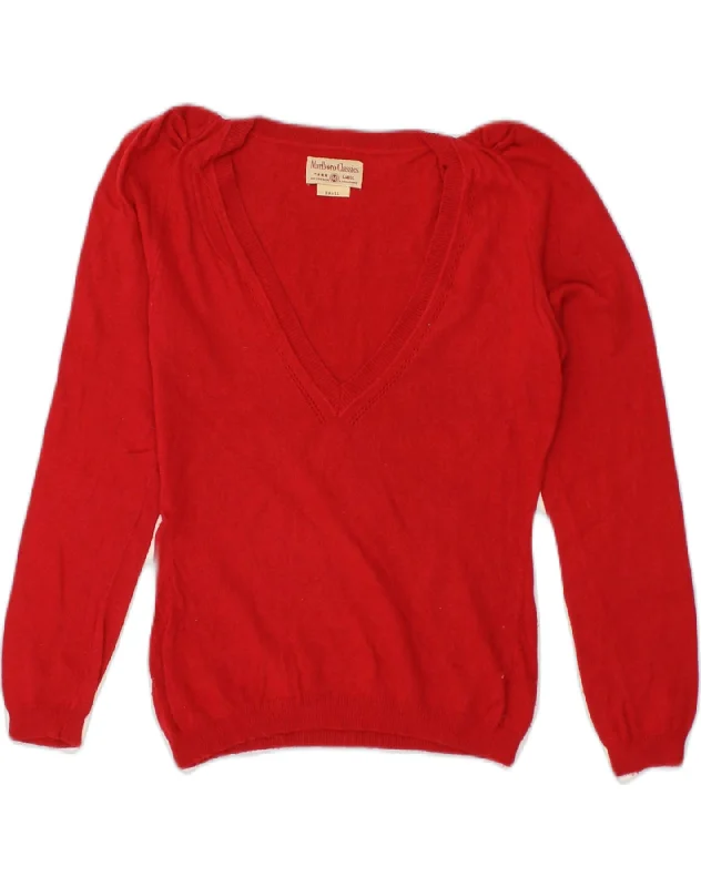 MARLBORO CLASSICS Womens V-Neck Jumper Sweater UK10 Small Red Viscose