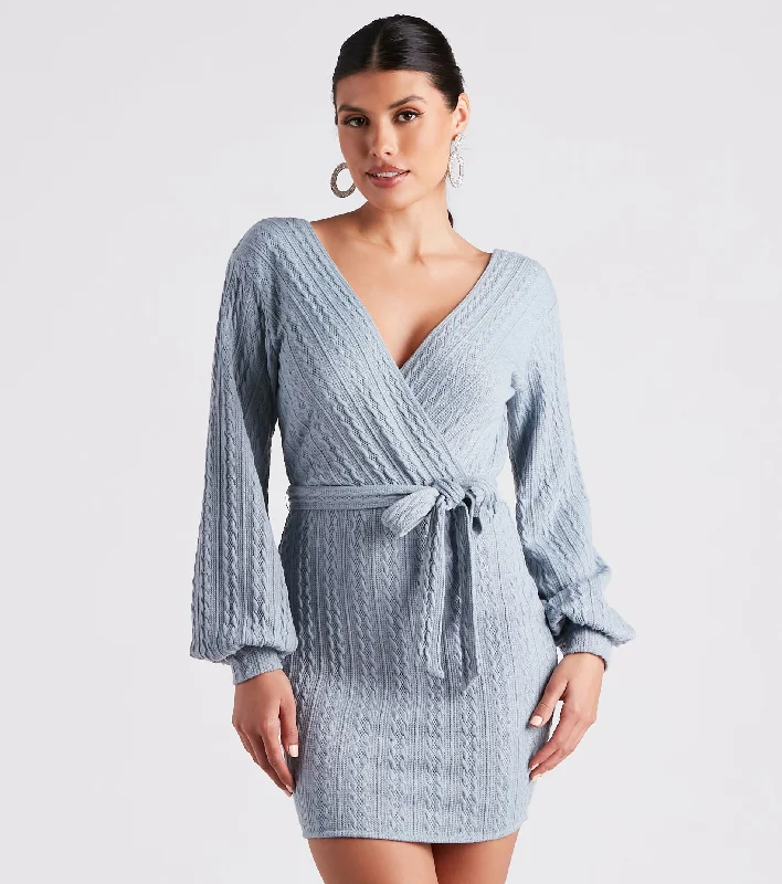 Cozy Cable Knit Tie-Front Mini Dress