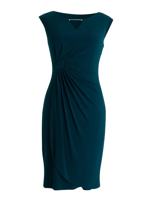 Womens Key Hole Pleated Waist Cocktail Dress