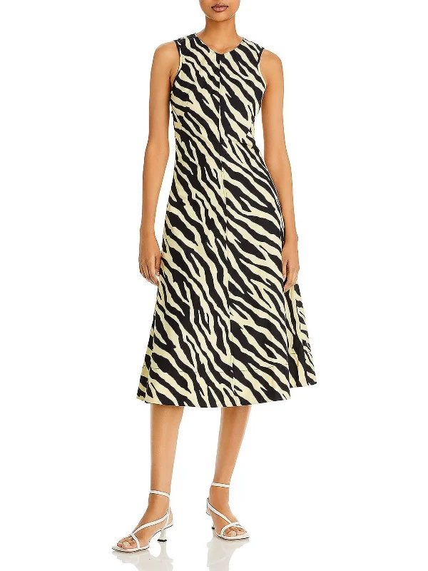 Womens Animal Print Midi Fit & Flare Dress