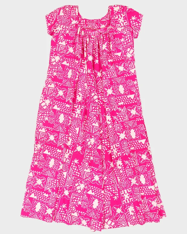 Vintage 1970s Pink Patterned Dress - L