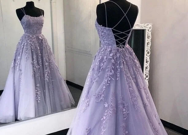 Special Price Lilac Lace Applique Back Open with Train Bridal Party Dresses