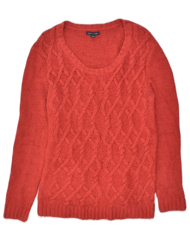 TOMMY HILFIGER Womens Boat Neck Jumper Sweater UK 12 Medium Red Cotton