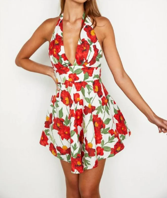 Halter Mini Dress In Red Floral