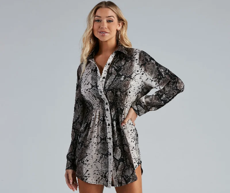 Slithering Good Satin Button-Up Tunic