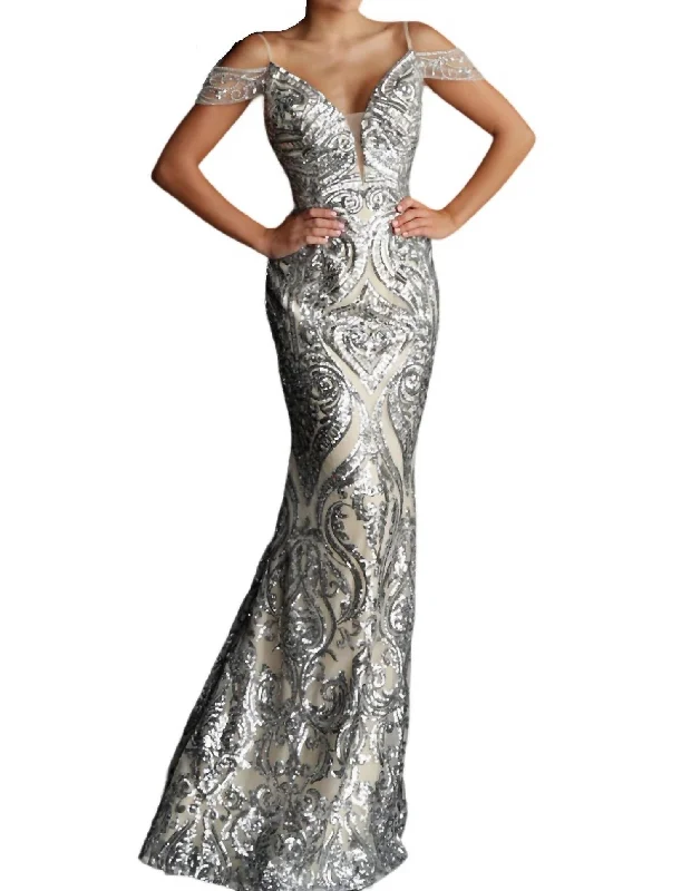 Long Prom Dress In Silver