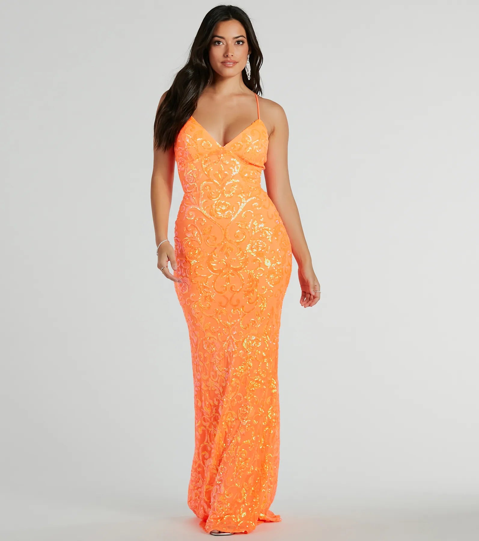 Cynthia Lace Up Mermaid Sequin Formal Dress