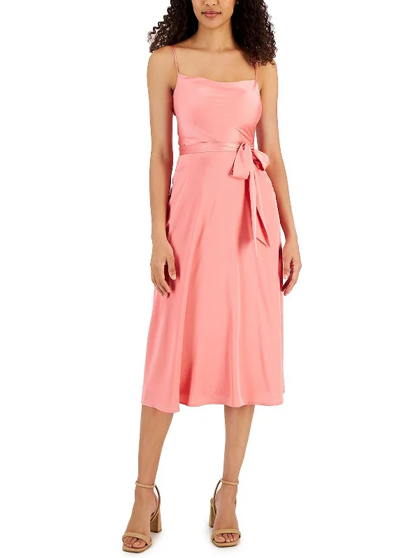 Womens Satin Midi Cocktail and Party Dress