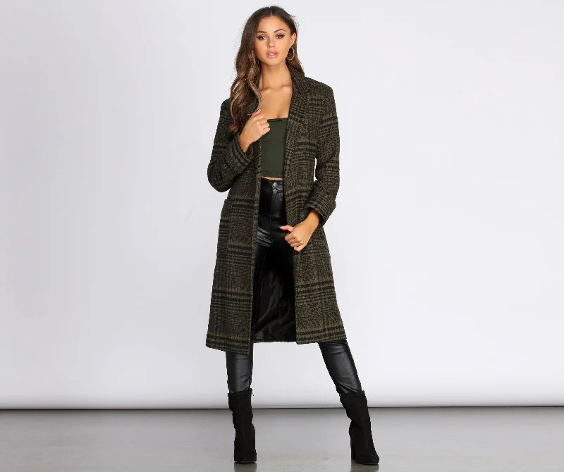 Perfectly Poised Long Plaid Coat