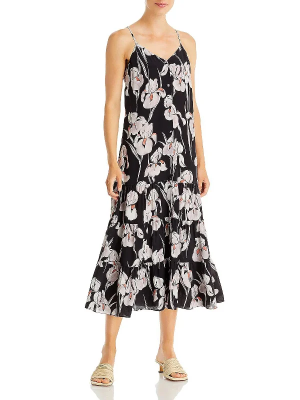 Womens Silk Mid-Calf Midi Dress