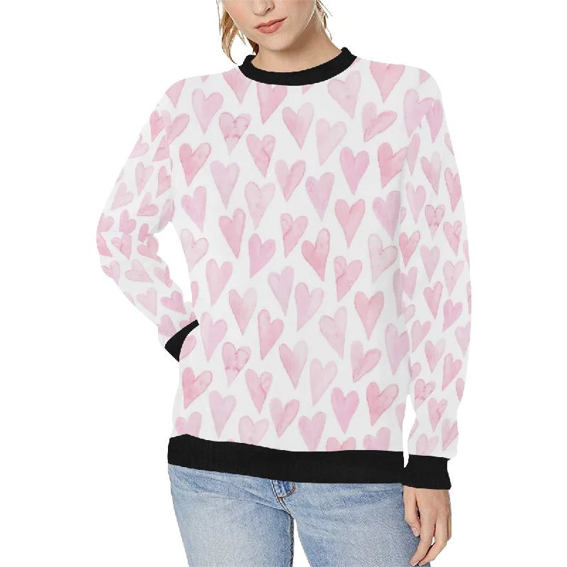 Watercolor pink heart pattern Women's Crew Neck Sweatshirt