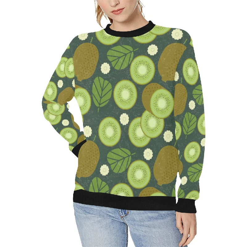 Whole sliced kiwi leave and flower Women's Crew Neck Sweatshirt