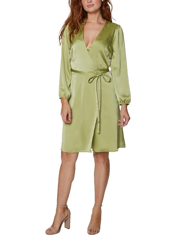 Womens Satin Mini Wrap Dress