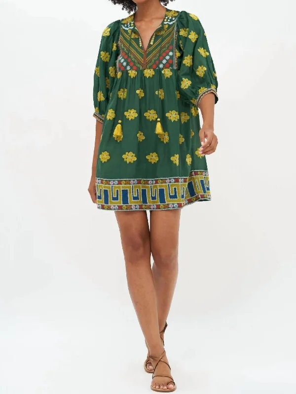 Cuff Sleeve Mini Dress In Green Lucknow