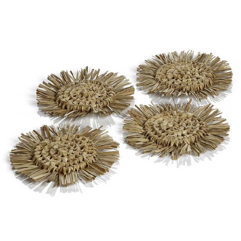 4-PIECE SET BALMY PANDAN FRINGED COASTER, CASE OF 6