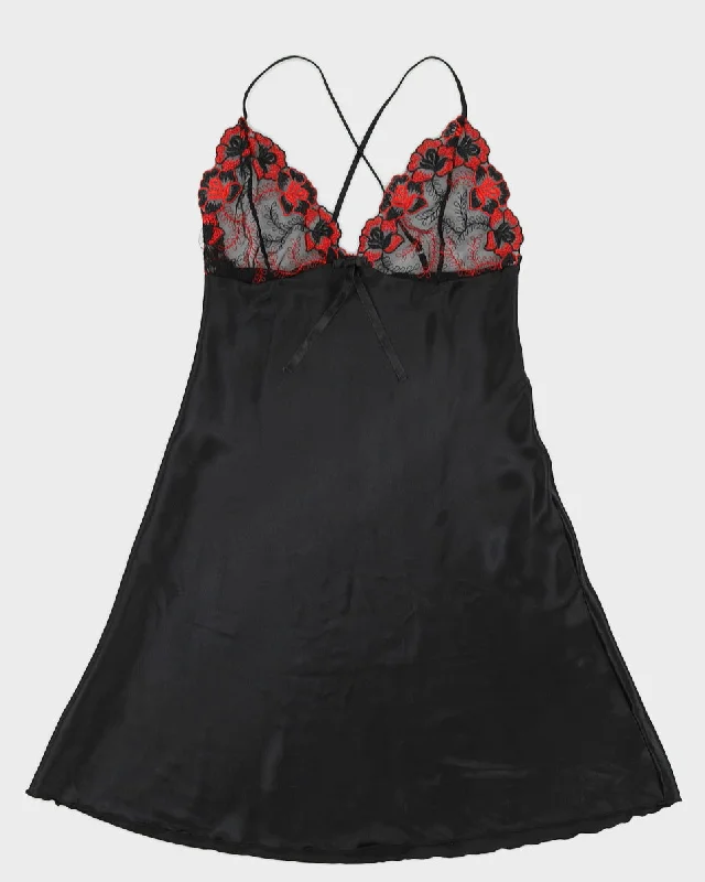 Vintage Black Slip Dress with Red Lace