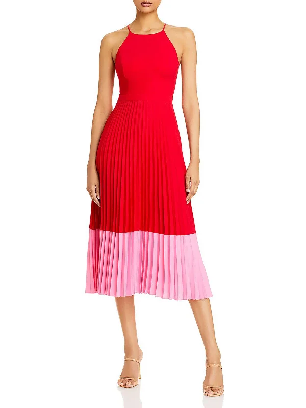 Womens Pleated Midi Halter Dress