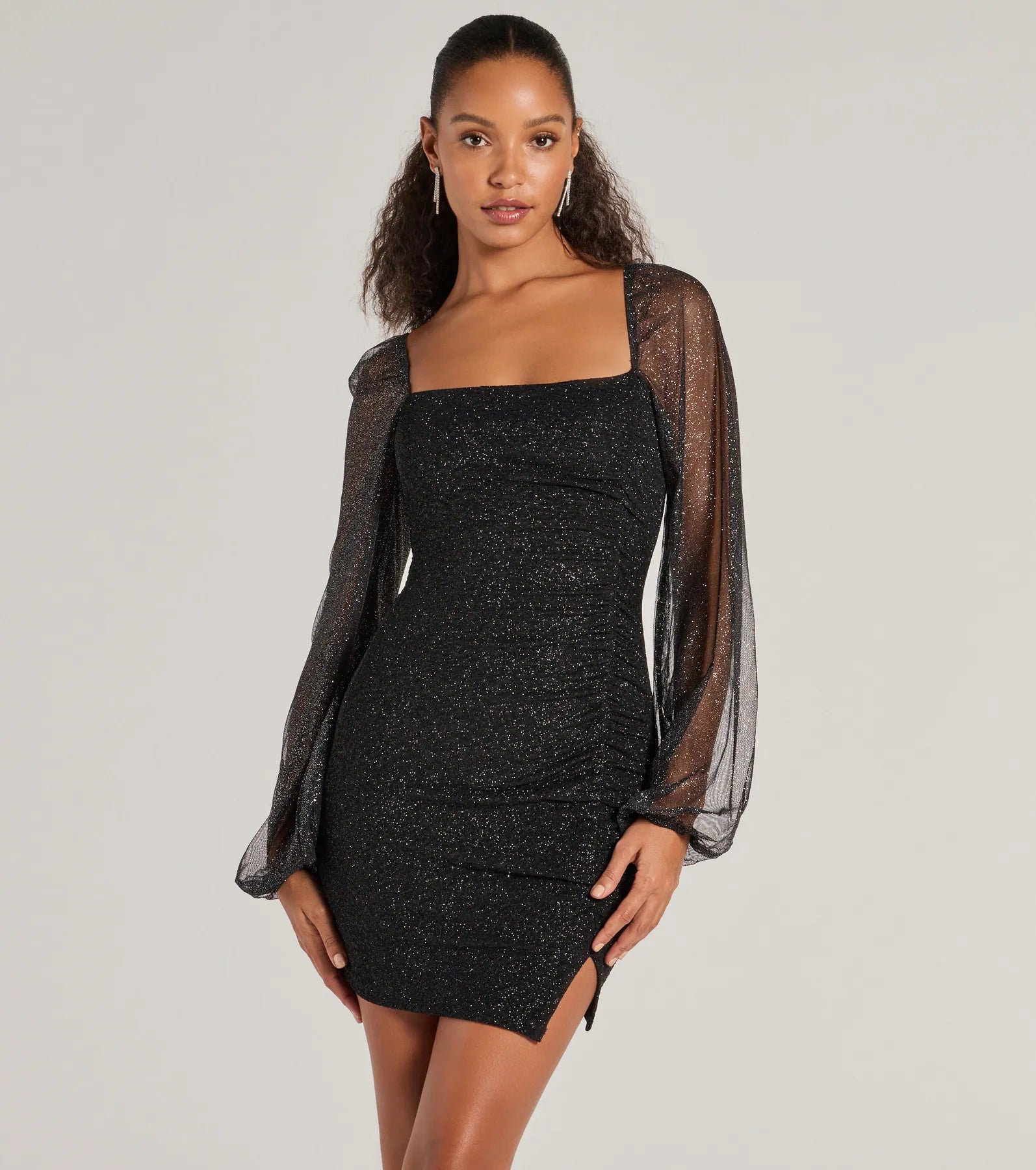 Shimmer Season Long Sleeve Glitter Mini Dress