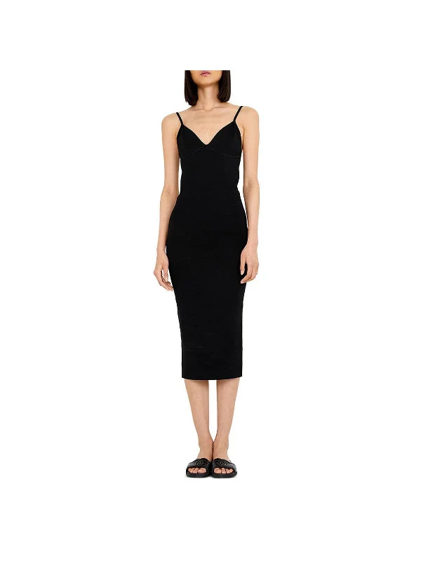 Knit Womens Sweetheart Neck Midi Sheath Dress